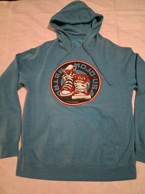 🔥 Mojo Retro USA Hoodie Mens Medium Teal Sneaker Graphic Streetwear MUST SEE 🔥
